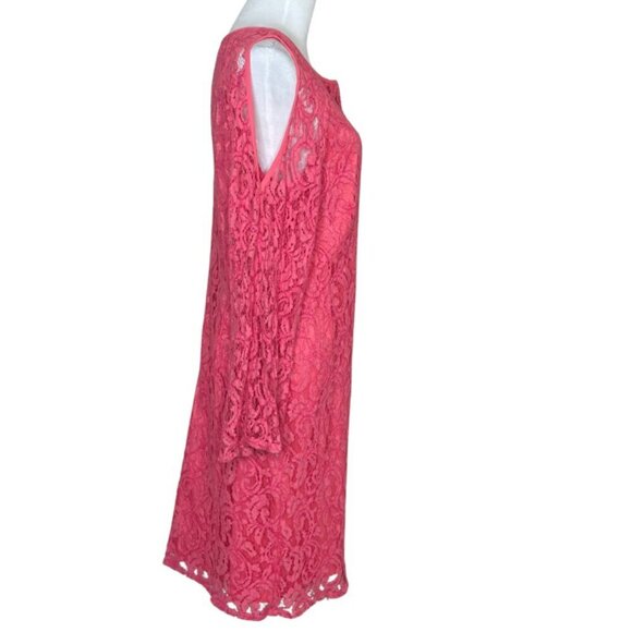 Adrianna Papell Women's Off Pink Floral Lace Slit Sleeve Modest Plus Size 16 - Picture 2 of 6